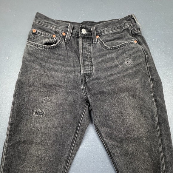 Levi's 501 Skinny Jeans Black Denim Women's Size Small 26 Distressed Premium - Picture 2 of 16